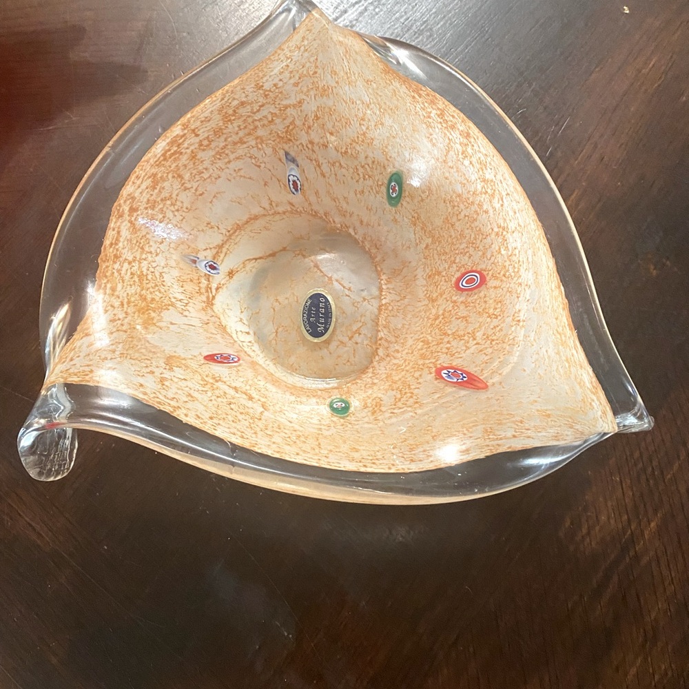 Murano Art Glass Millefiori Bowl yellow/orange Triangle 3 Sided Bowl